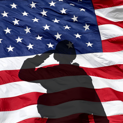 Soldier soluting the American flag